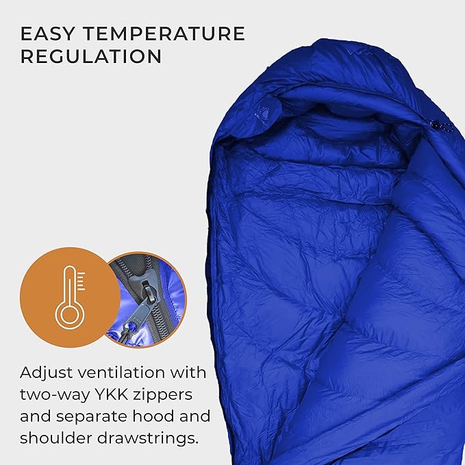 Hyke & Byke Shavano 32 F Hiking & Backpacking Sleeping Bag - 3 Season, 650FP Duck Down Sleeping Bag - Ultralight - Black - 78in - Regular