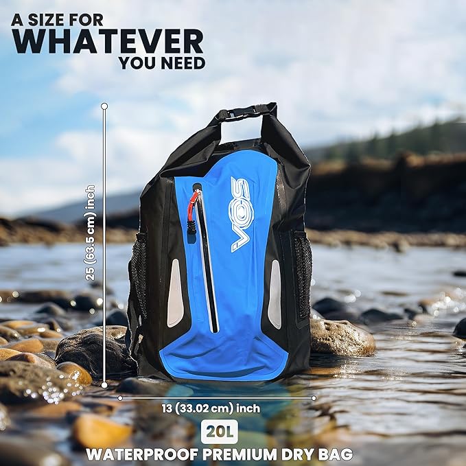 VOS Waterproof Premium Dry Bag | All-purpose Lightweight Dry Storage Backpack for Travel, Swimming, Boating, Kayaking, Camping, Beach (Blue/Black)