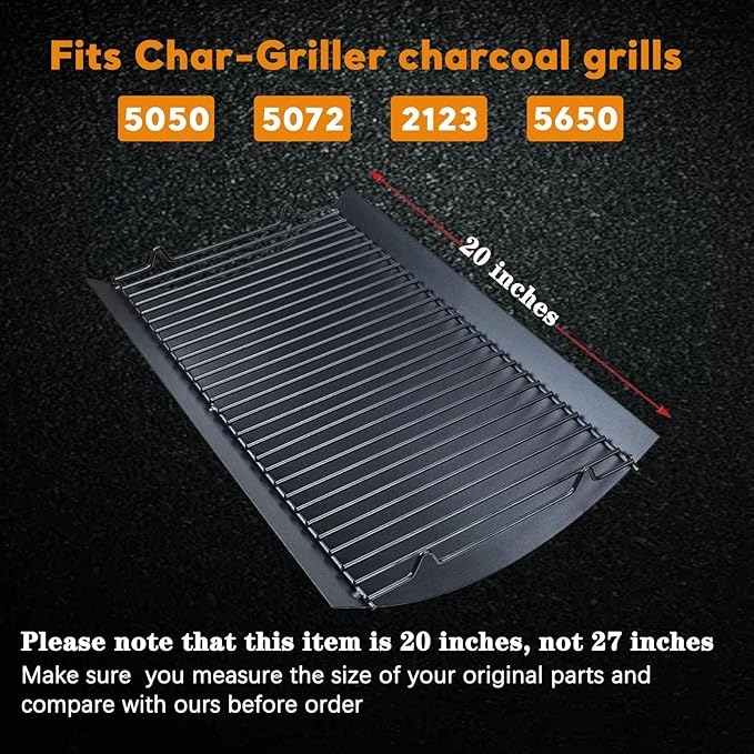 Uniflasy 20 Inches Ash Pan Replacement for Chargriller 5050, 5072, 5650, 2123, 2223, 2823 Charcoal Grills,Char-Griller Grill Grate Model 200157,Chargriller Replacement Part with 2pcs Fire Grate Hanger