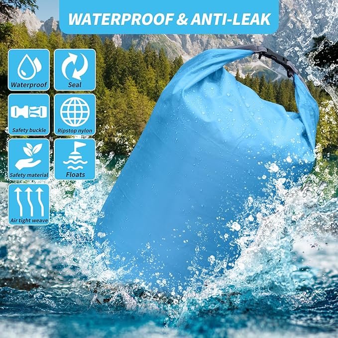 Dry Bag Set, Waterproof Small Lightweight Dry Bags for Paddle Board Kayaking, Fishing, Camping (Blue, 70L 2Pack)