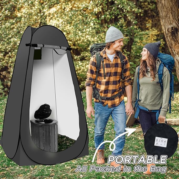 Camping Toilet Kit with Pop Up Privacy Tent, X Large Portable Folding Toilet Potty for Adults, Outdoor Camp Shower Tents,Changing Room with Carry Bag