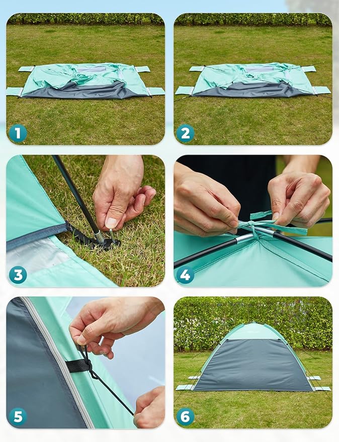 Beach Tent Sun Shelter for 3 Person with UPF 50+ UV Protection, Lightweight & Easy Setup Beach Shade Canopy with Vent Windows & Zippered Door