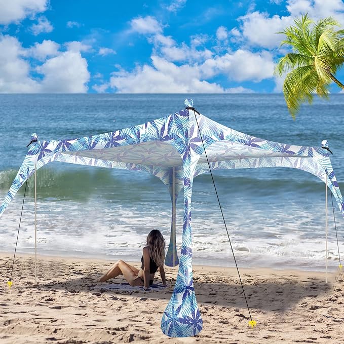 Buheco Beach Tent Pop Up Shade 7x7.5ft Beach Canopy Sun Shelter UPF50+ with 4 Foldable Poles-Portable Carrying Bag-Sand Shovel-Ground Pegs-Windproof Ropes for Outdoor Family Camping-Fishing- Picnic