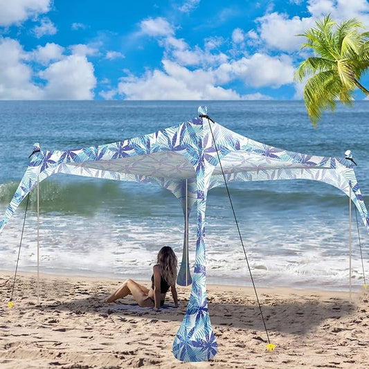 Buheco Beach Tent Pop Up Shade 7x7.5ft Beach Canopy Sun Shelter UPF50+ with 4 Foldable Poles-Portable Carrying Bag-Sand Shovel-Ground Pegs-Windproof Ropes for Outdoor Family Camping-Fishing- Picnic