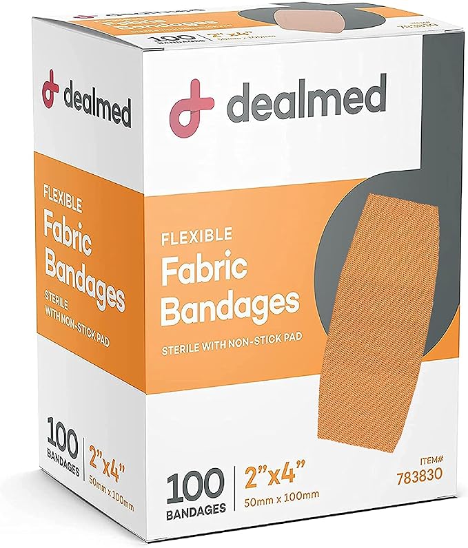 Dealmed Fabric Flexible Adhesive Bandages – 100 Count (3 Pack) Bandages with Non-Stick Pad, Latex Free, Wound Care for First Aid Kit, 2" x 4"