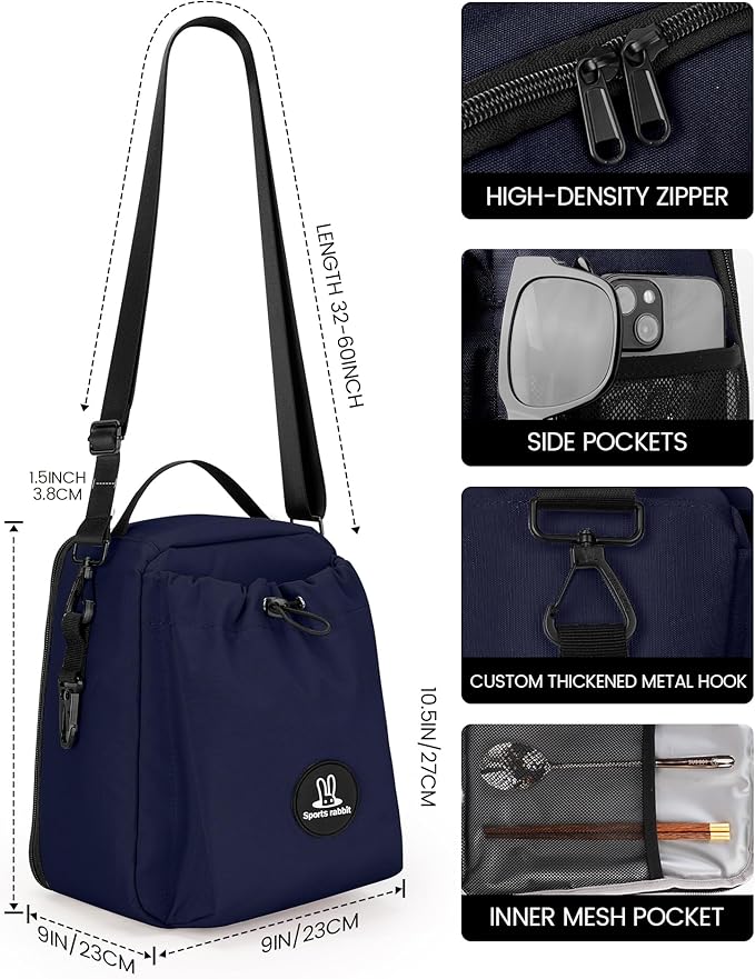 Sports rabbit Insulated Lunch Bag for Men – Compatible with Rubbermaid Food Containers – Water-Resistant Wax-Coated Oxford Fabric Leakproof Cooler Tote – Perfect for Work, Travel, Picnics (Dark Blue)
