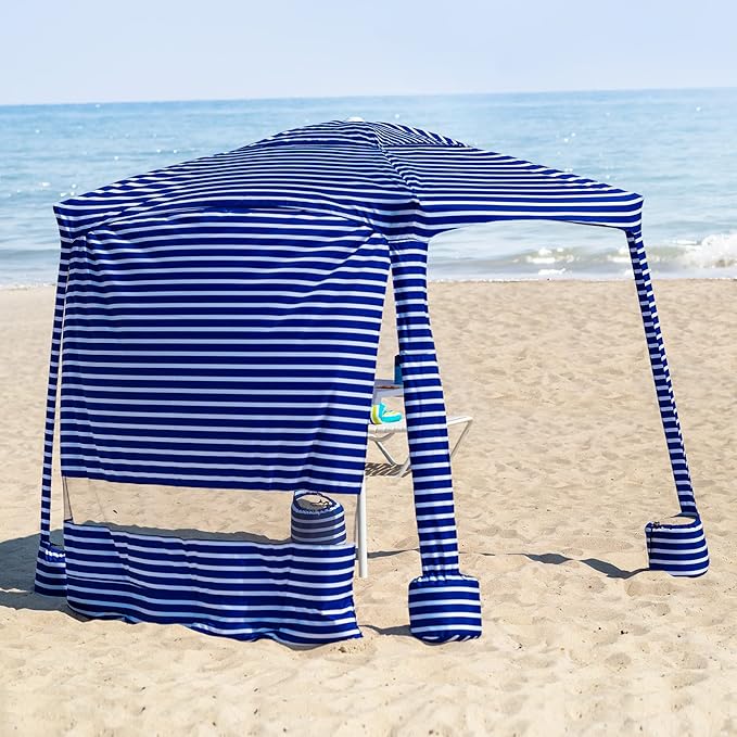 AMMSUN Beach Cabana, 6.2'×6.2' Beach Canopy, Easy Set up and Take Down, Cabana Tent with Sand Pockets, Instant Sun Shade with Side Wall, Siesta Stripe