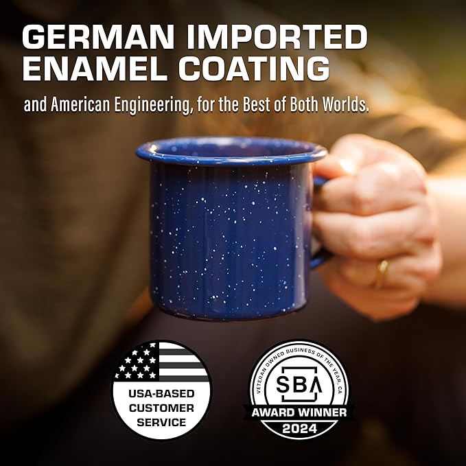 COLETTI Classic Camping Mugs — Enamel Coffee Mug, Camping Coffee Mugs — Premium Nostalgic Mug Set, German Imported Enamel Coating [Blue] [12 oz, Set of 4]