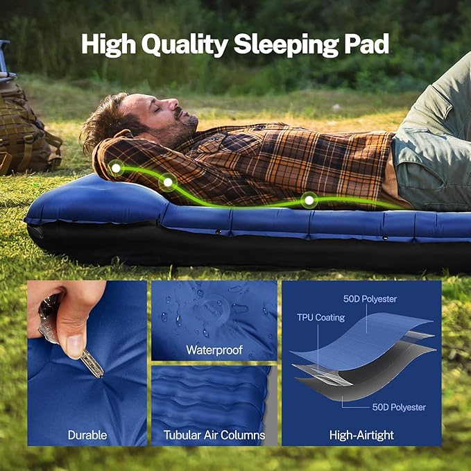 OGERY Sleeping Pad for Camping, 6" Extra-Thick Reinforced Camping Sleeping Pad with Pillows & Built-in Foot Pump, Ultralight Self Inflating Air Mattress Mat for Tent Hiking Essentials Gear