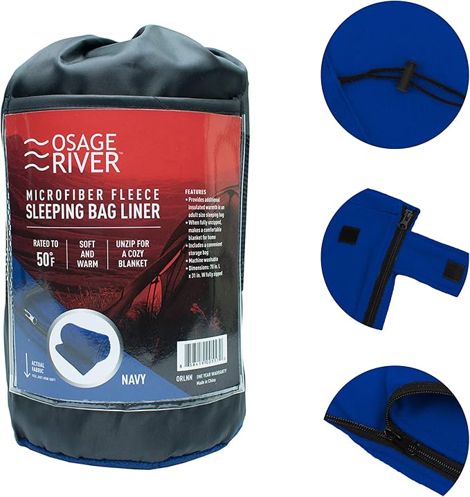 OSAGE RIVER Sleeping Bag Liner, Microfiber Fleece Travel Sheet Sleep Sack for Camping Travel Backpacking, Lightweight Zippered Sleeping Bag Inner Liner, Adults & Kids