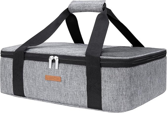 Insulated Casserole Carrier for Hot or Cold Food, Lasagna Lugger Tote for Potluck Parties/Picnic/Cookouts, Fits 9"x13" Baking Dish, Grey