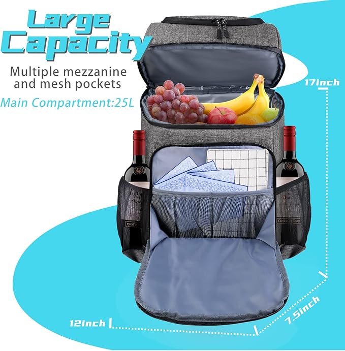 BAGLHER Lightweight Insulated Cooler Backpack - 30 Cans, Leak-Proof for Lunch, Picnic, Hiking, Camping Trips