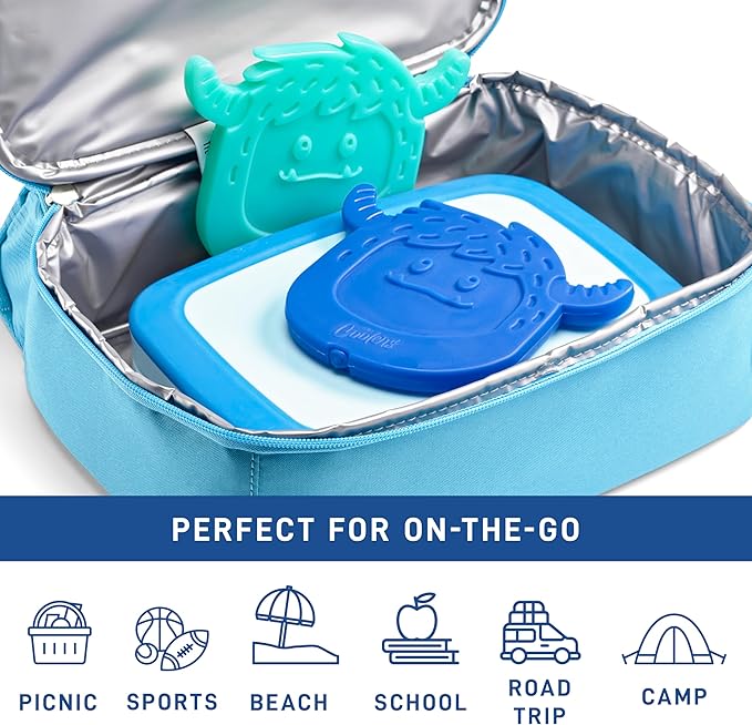 Cool Coolers by Fit & Fresh Kids Lunch Box Ice Packs, Slim Shaped Ice Packs for Lunch Bags and Coolers, Reusable Lunch Ice Packs, Multicolored, Yeti Shape, 4PK