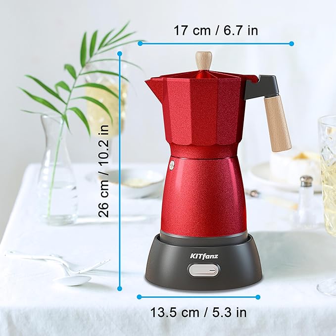 Electric Espresso Coffee Maker, Italian Coffee Pot, Electric Moka Pot, Cuban Coffee Maker, Portable Cafeteras Electricas Espresso Makers with Detachable Base 3 or 6 Cup (Red)