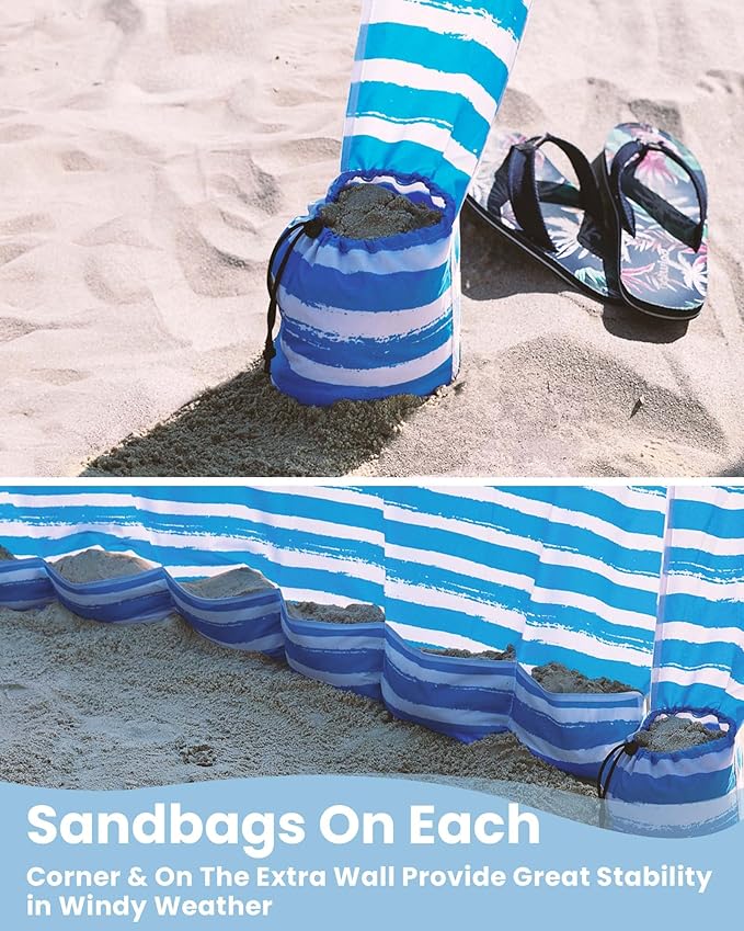 Qipi Beach Cabana - Easy to Set Up Canopy, Waterproof, Portable 6' x 6' Beach Shelter, Included Side Wall, Shade with UPF 50+ UV Protection, Ultimate Sun Umbrella - for Kids, Family & Friends