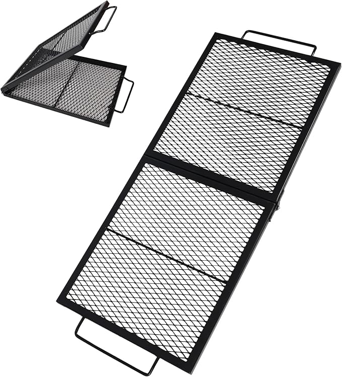 Lineslife Rectangle Fire Pit Cooking Grill Grate, Heavy Duty Outdoor Rectangle Campfire BBQ Grill with Handles, Camping Cookware and Accessory, 36 Inch