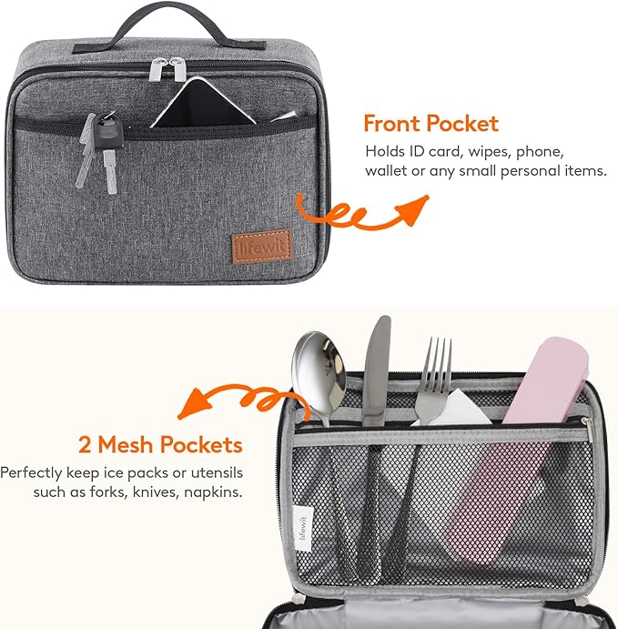 Lifewit Freezable Lunch Box, Insulated Reusable Lunch Bag with 2 Ice Packs, Mini Cooler Snack Bag for Bento Box for Salad, Sandwich, Snacks fo Men Women for Work, Dark Gray 5L