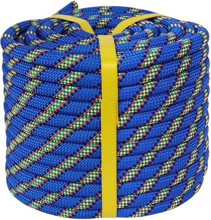 Double Braided Arborist Rope (1/2 in x 150 ft) Polyester Rope Bull Rope 48 Strands for Tree Work Climbing Pulling Swing Sailing, Blue