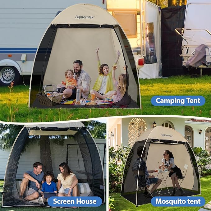 EighteenTek Screen House Gazebo, 2-4-6 Person Pop Up Screen Tent, Instant Screen Room with Carry Bag, Outdoor Mosquito Tent, Sun Shade Shelter for Patio, Garden, Backyard, Deck & Outdoor Activities