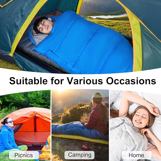 Basumee Sleeping Bags for Adults 3 Season Warm Cool Weather Wearable Camping Sleeping Bag with Compression Bag Portable Backpacking Hiking Camping Essential for Women Men Kids Teens
