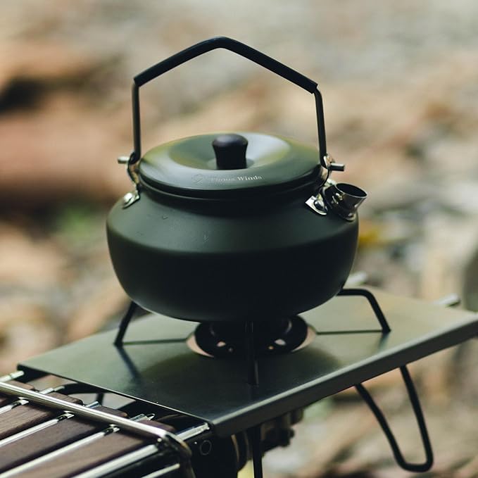 0.6 Liter Lightweight Stainless Steel Camping Kettle Portable Camp Tea Pot, Outdoor Campfire Use, Black