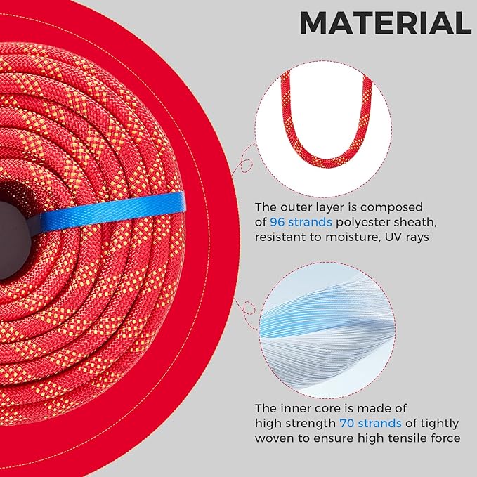 1/2 Inch 200ft Double Braided Polyester Arborist Rope, Heavy Duty Nylon Rope for Anchor, Tree Work, Cargo, Pulling, Sailing(Red)