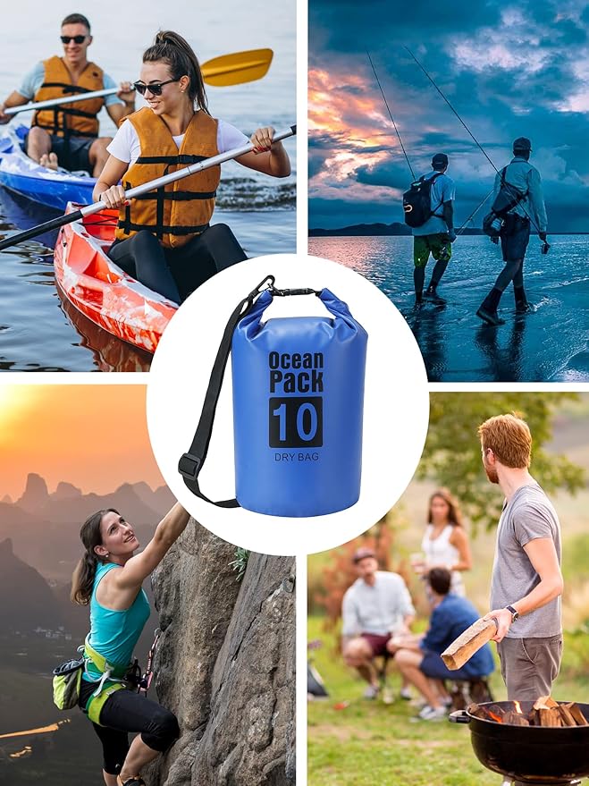 YDYJKI Floating Waterproof Dry Bag for Travel 5L/10L/20L/30L, Roll Top Sack Keeps Gear Dry for Kayaking, Rafting, Boating, Swimming, Camping, Hiking, Beach, Fishing (Sapphire Blue, 10L)