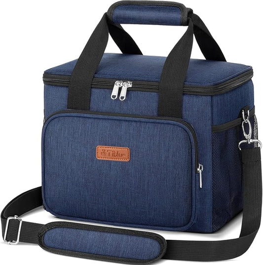 Insulated Lunch Bag for Women/Men - Reusable Lunch Box for Office Work School Picnic Beach - Leakproof Cooler Tote Bag Freezable Lunch Bag with Adjustable Shoulder Strap for Kids/Adult - Navy Blue