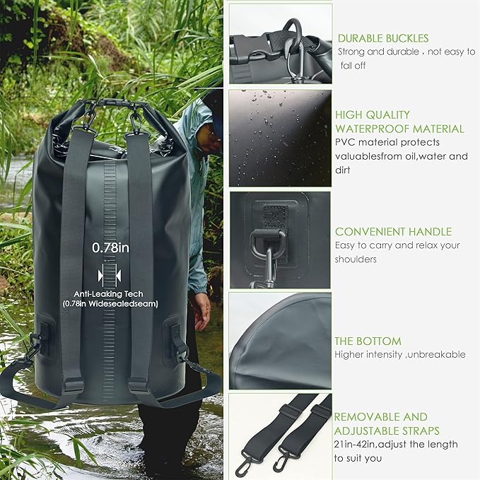 Waterproof Dry Bag Backpack 5L/10L/20L/30L/40L, Roll Top Floating Waterproof Storage Bags for Kayaking, Boating, Swimming, Hiking, Camping and Fishing