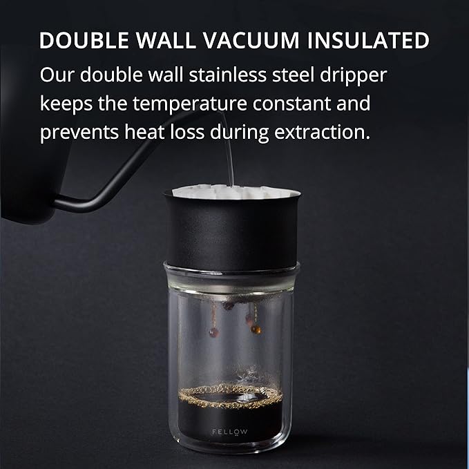 Fellow Stagg Pour-Over Dripper & Double Wall Glass Kit 10 oz [X], Stainless Steel, Includes 15 Coffee Brewing Papers