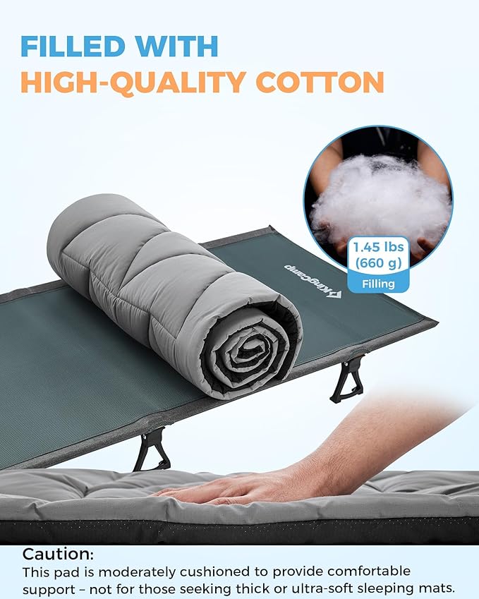 KingCamp Cot Mattress, Portable Lightweight Camping Sleeping Mat Soft Comfortable Non-Slip Cot Pad for Camp Cot, RV Bunk & Twin Beds