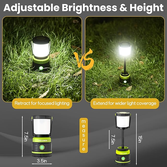 Camping Lantern Rechargeable Telescopic Camping Light,1800LM, 4400mAh IPX5 Waterproof Tent Lights, 4 Light Modes, Portable Flashlight for Power Outages, Emergency, Hurricane, Hiking