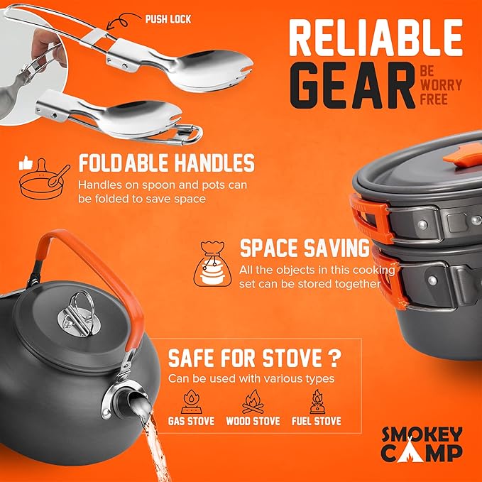 Camping Cookware Mess Kit Set with Stove - Backpacking Camping Pots and Pans Set, All in One Non-Stick Camping Cooking Set, Portable Stove, Hiking, Picnic, Outdoor & Camping Cookware Set