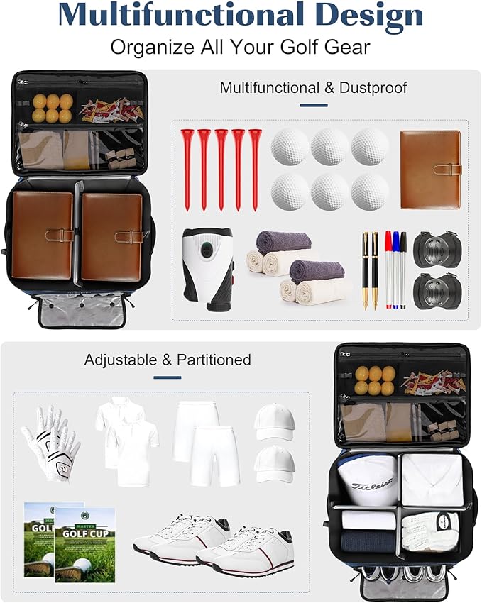 Golf Trunk Organizer, 2 Layer Waterproof Car Golf Locker with Separate Ventilated Compartment for 2 Pair Shoes, Golf Trunk Storage for Golf Accessories, Golf Gifts for Men