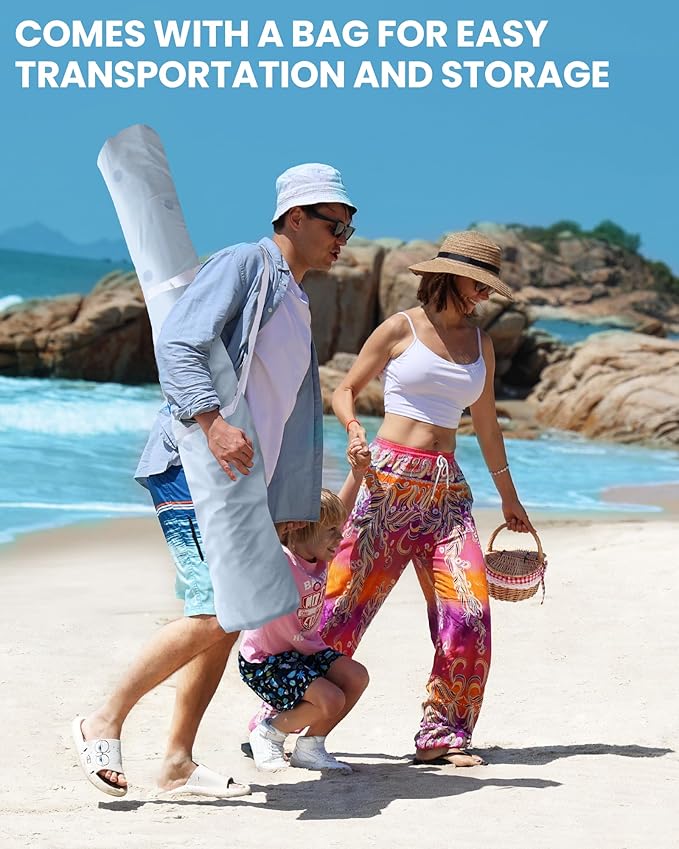 OutdoorMaster Beach Cabana with Fringes, Portable 6' x 6' Beach Canopy for Sand, Easy Set Up Sun Shelter, Included Side Wall, UPF 50+ UV Protection Sun Umbrella - for Family & Friends -Wave Point