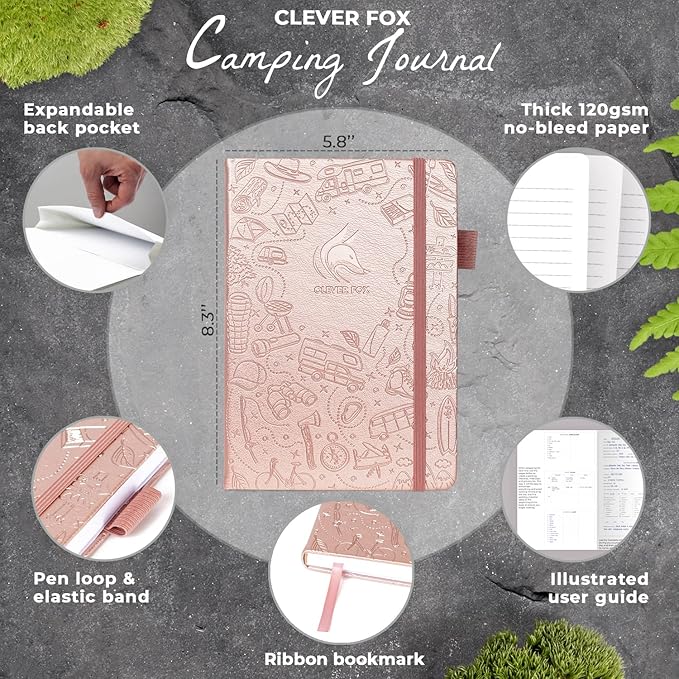Clever Fox Camping Journal – Camper Log Book & RV Trip Planner – Outdoor Camp Journal & Adventure Travel Notebook – 12 Trips Total, 8 Pages per Trip – Hardcover, A5 Size (Rose Gold)