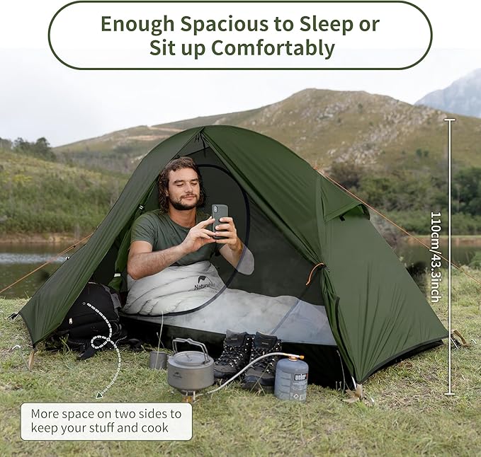 Naturehike Bikepacking 1 Person Tent, Waterproof Easy Set up Free Standing Single Person Tent, Lightweight Backpacking Tent for 1 Person, One Person Tent with Footprint Included