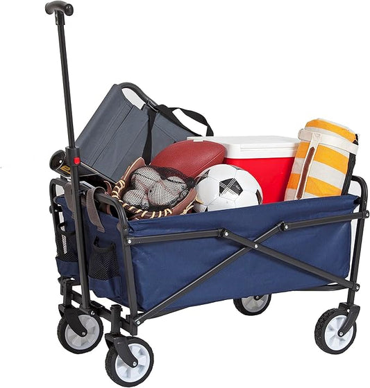MACSPORTS Lightweight Collapsible Folding Outdoor Utility Wagon, Weight Capacity 150 LBS, Navy