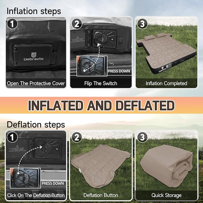 Umbrauto Built-in Pump Air Mattress for 5.5-5.8ft Full Size Short Truck Bed, Inflatable Camping Airbed with Rechargeable Cordless Pump for Truck Tent Camper