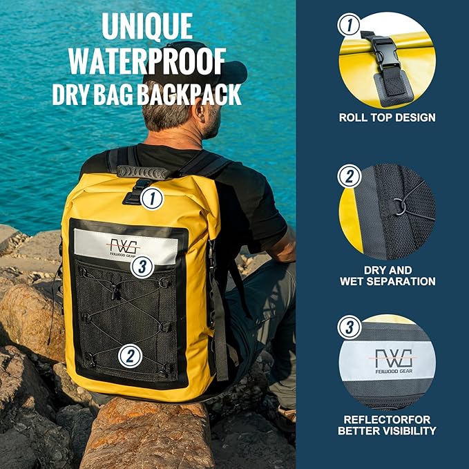 Dry Bag Backpack, 40L Floating Waterproof Backpack Roll-Top Closure for Kayaking, Boating, Hiking, Camping