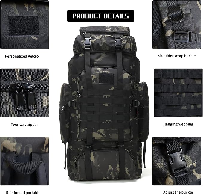 Hiking Backpack for Men 70L/100L Camping Backpack Military Rucksack Molle 3 Days Assault Pack for Climbing