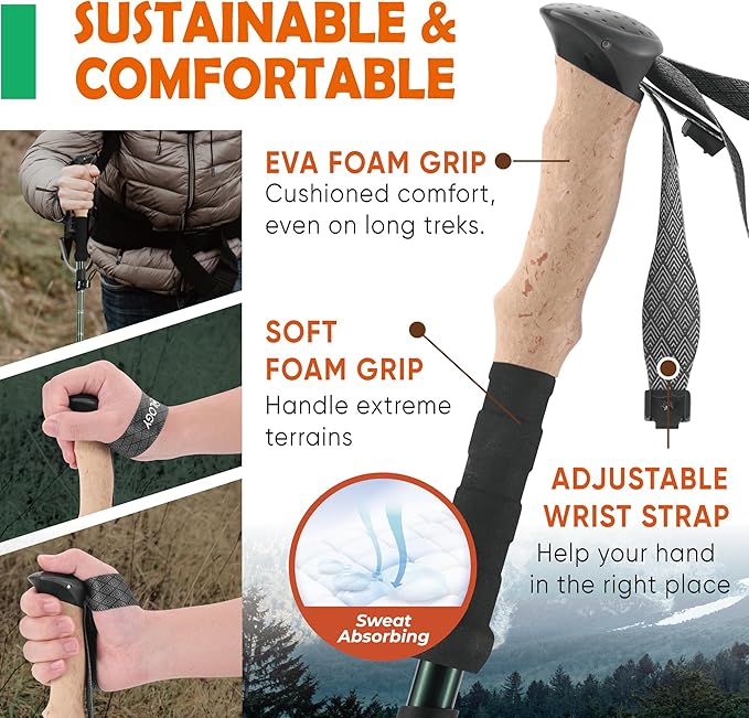 Trekology Trek-Z Collapsible Hiking & Trekking Poles - Balance Support for Seniors, Women, and Men, 2pc Per Set