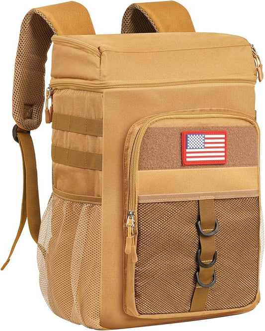 Tactical Backpack Cooler, 25L Cooler Backpack Insulated Leak-Proof, Heavy Duty Large Lunch Backpack, Waterproof Ice Chest Backpack, Cooler Lunch Backpack for Hiking,Travel, Outdoor,Khaki