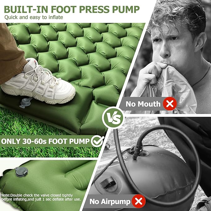 Sleeping Pad for Camping, Ultralight Inflatable Sleeping Mat with Pillow Built in Foot Pump, Durable Compact Air Mattress for Camping Essentials, Backpacking, Hiking, Tent, Traveling