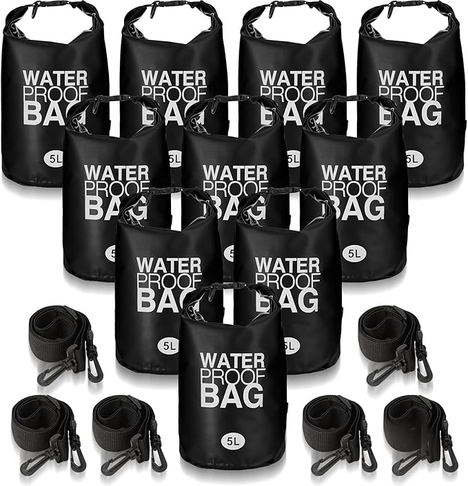 Jexine 10 Pack Dry Bag Waterproof, 5L Ultralight Dry Sacks Roll Top Storage Bag Backpack Camping Portable Outdoor Bags Keep Gear for Backpacking Kayaking Hiking Swimming Fishing Boating(Black)