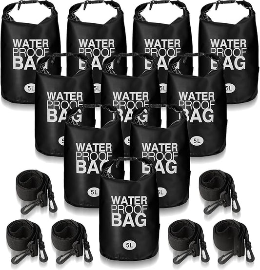 Jexine 10 Pack Dry Bag Waterproof, 5L Ultralight Dry Sacks Roll Top Storage Bag Backpack Camping Portable Outdoor Bags Keep Gear for Backpacking Kayaking Hiking Swimming Fishing Boating(Black)