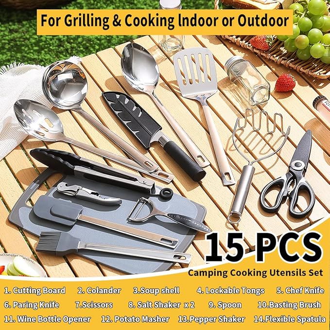 Camping Essentials Accessories Camping Gear Must Haves, Cooking Utensils Set Rv Camping Kitchen Backpacking Supplies Camper Gadgets Outdoor Hiking Travel Picnic Gifts