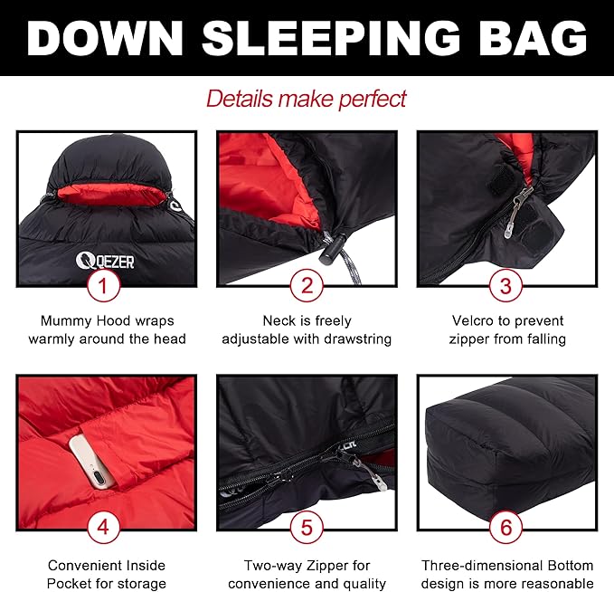 Ultralight Down Sleeping Bag for Adults with 600 Fill Power, Compact Sleeping Bag with Compression Sack for Backpacking, Hiking and Camping