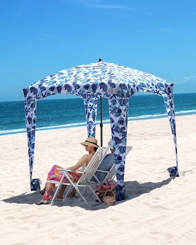 Qipi Beach Cabana - Easy to Set Up Canopy, Waterproof, Portable 6' x 6' Beach Shelter, Included Side Wall, Shade with UPF 50+ UV Protection, Ultimate Sun Umbrella - for Kids, Family & Friends