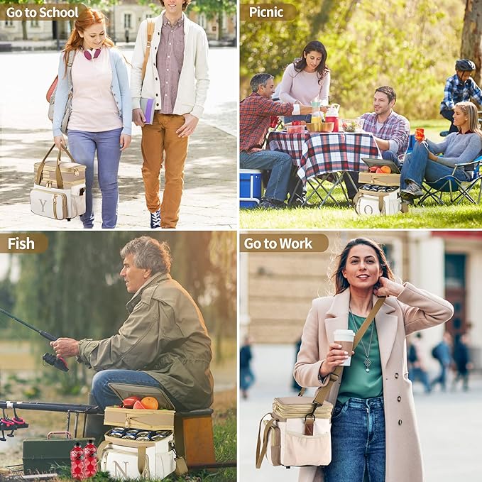 LOKASS Personalized Lunch Bag for Women Work, 16L Initial Insulated Lunch box for Adult/Womens Gift, Leakproof Personalized Gift Lunchbag with Adjustable Shoulder Strap, Cooler Bag Beige - U